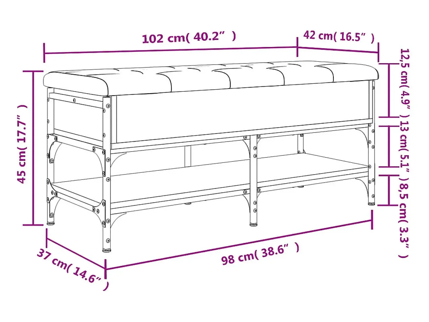 Banco sapateira 102x42x45 cm derivados madeira cinzento sonoma