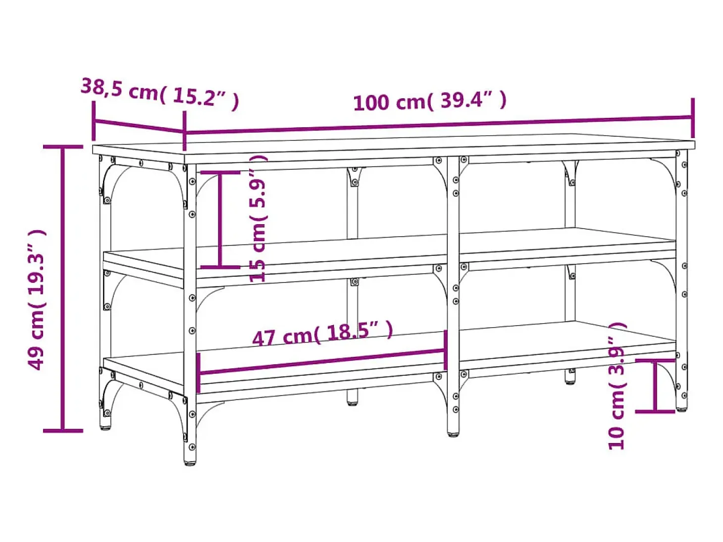 Banco sapateira 100x38,5x49cm derivados madeira cinzento sonoma