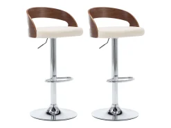 Bancos de bar 2 pcs couro artificial creme e madeira curvada