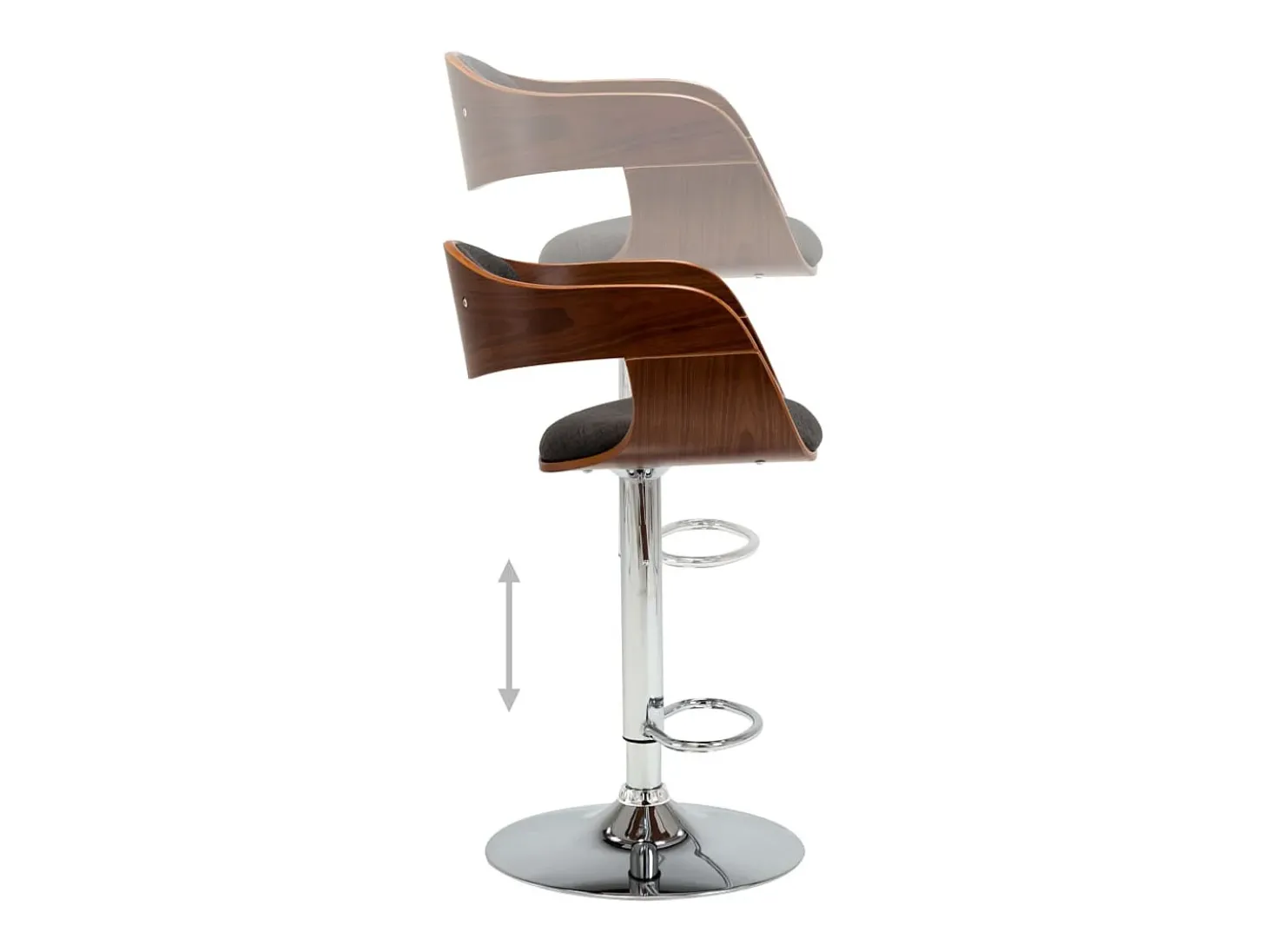 Bancos de bar 2 pcs madeira curvada e tecido cinzento