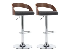 Bancos de bar 2 pcs tecido cinzento-escuro e madeira curvada