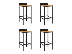 Bancos de bar 4 pcs vime PE e madeira de acácia maciça preto