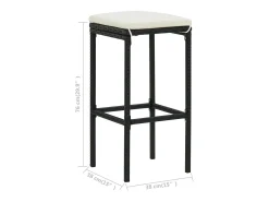 Bancos de bar com almofadões 2 pcs vime PE preto