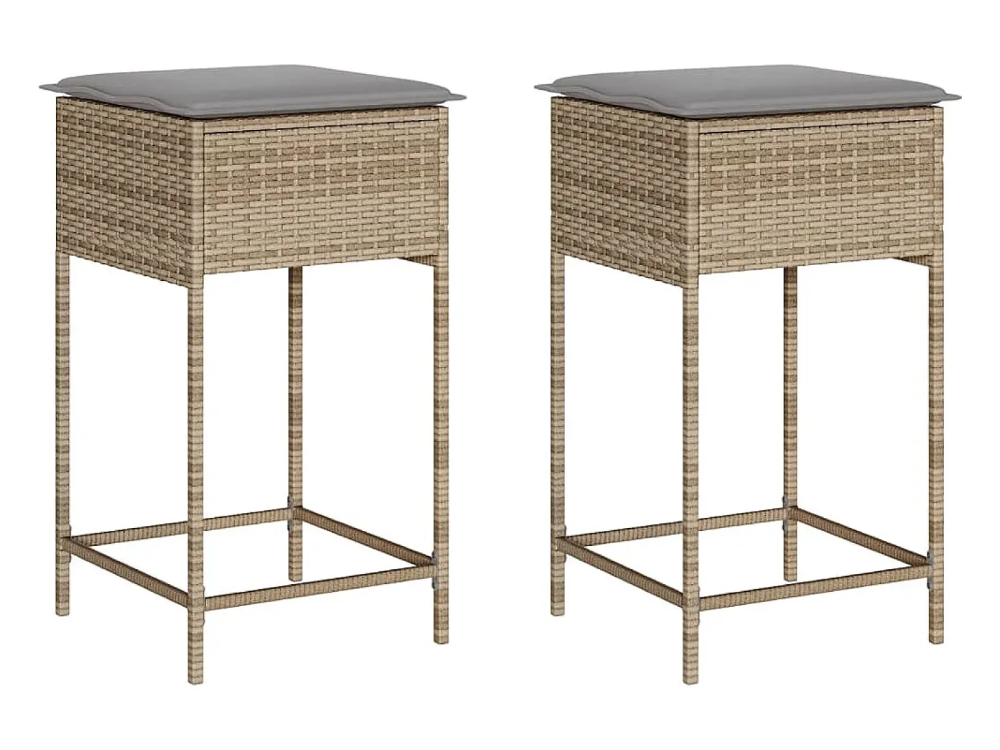 Bancos de bar com almofadões para jardim 2 pcs vime PE bege PT411954