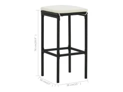 Bancos de bar com almofadões 4 pcs vime PE preto