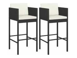 Bancos de bar com almofadões 2 pcs vime PE preto PT381730