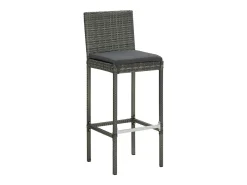 Bancos de bar com almofadões 6 pcs vime PE cinzento