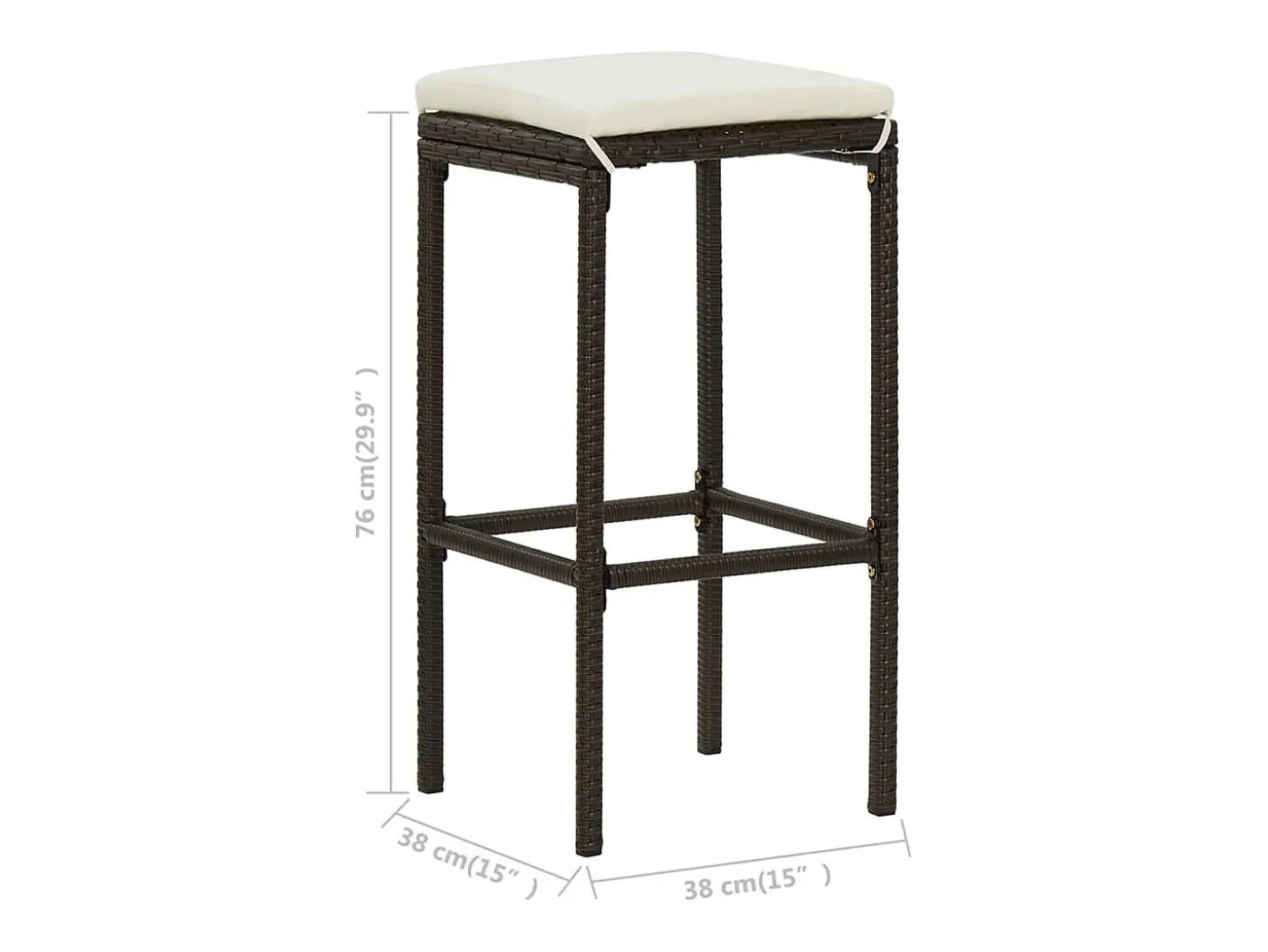 Bancos de bar com almofadões 3 pcs vime PE castanho