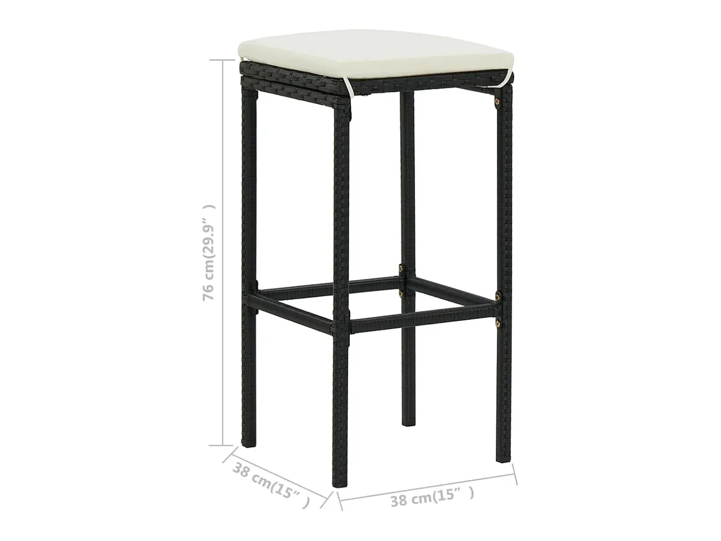 Bancos de bar com almofadões 6 pcs vime PE preto