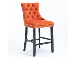 Bancos de bar estofados, conjunto de 2 Com rebites decorativos e pés em madeira Acabamento cromado com rebites Revestimento em veludo, laranja