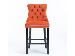 Bancos de bar estofados, conjunto de 2 Com rebites decorativos e pés em madeira Acabamento cromado com rebites Revestimento em veludo, laranja