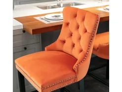 Bancos de bar estofados, conjunto de 2 Com rebites decorativos e pés em madeira Acabamento cromado com rebites Revestimento em veludo, laranja