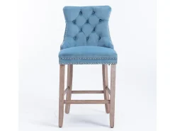 Bancos de bar estofados, conjunto de 2 Com rebites decorativos e pés em madeira Acabamento cromado com rebites Revestimento em veludo, azul claro