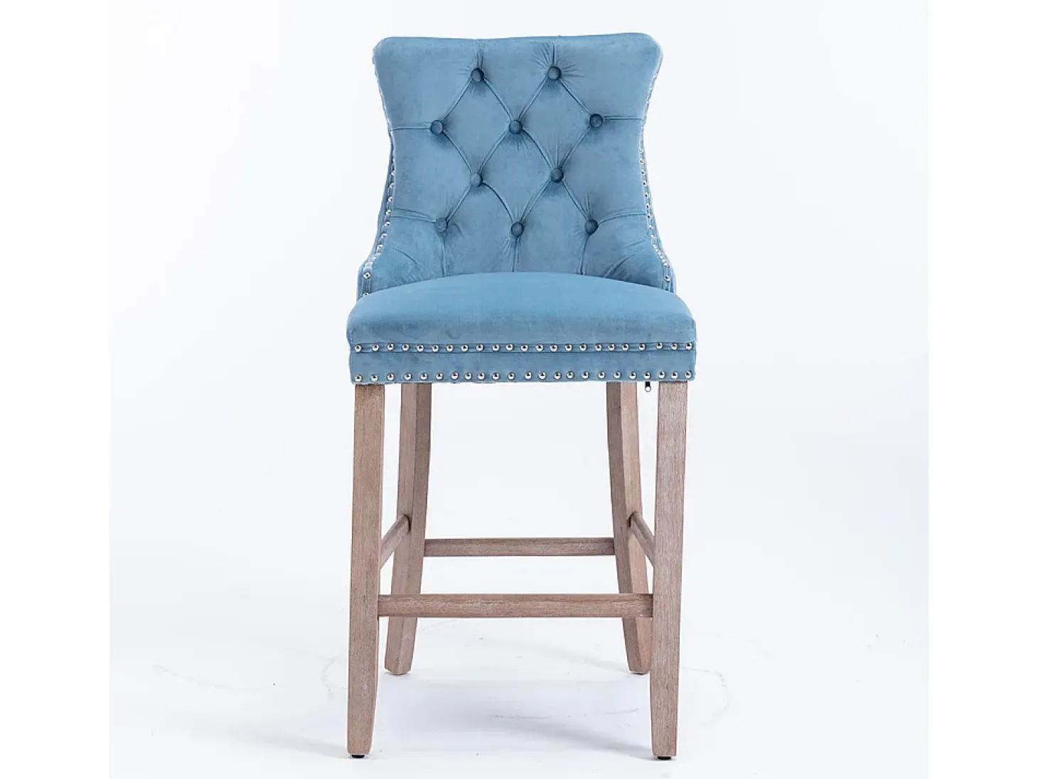 Bancos de bar estofados, conjunto de 2 Com rebites decorativos e pés em madeira Acabamento cromado com rebites Revestimento em veludo, azul claro