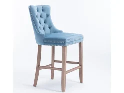 Bancos de bar estofados, conjunto de 2 Com rebites decorativos e pés em madeira Acabamento cromado com rebites Revestimento em veludo, azul claro