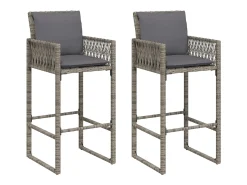 Bancos de bar p/ jardim com almofadões 2 pcs vime PE cinzento PT758182