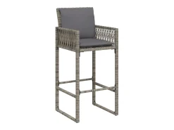 Bancos de bar p/ jardim com almofadões 2 pcs vime PE cinzento PT758182