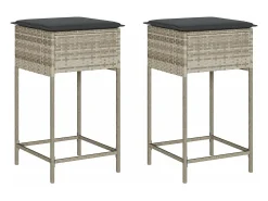 Bancos de bar p/ jardim com almofadões 2pcs vime PE cinza-claro PT456103