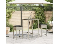 Bancos de bar p/ jardim com almofadões 2pcs vime PE cinza-claro PT456103