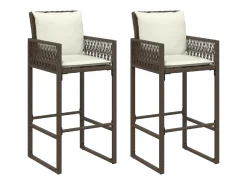 Bancos de bar para jardim com almofadões 2 pcs vime PE castanho PT359417