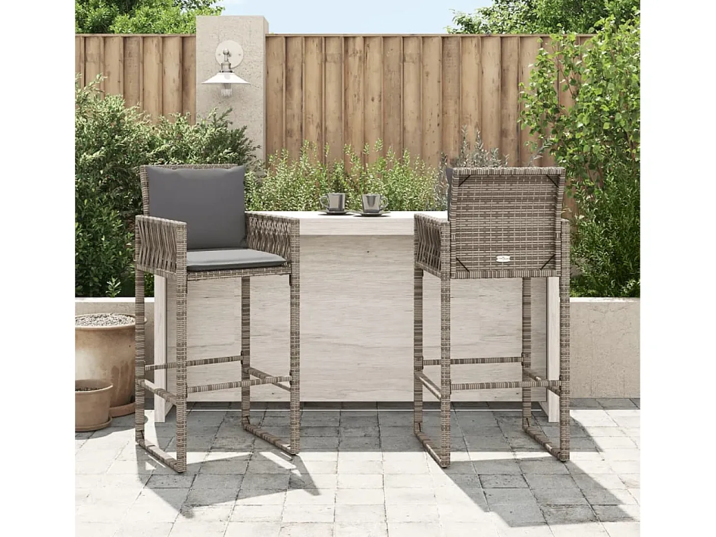 Bancos de bar para jardim 2 pcs vime PE cinzento PT872691