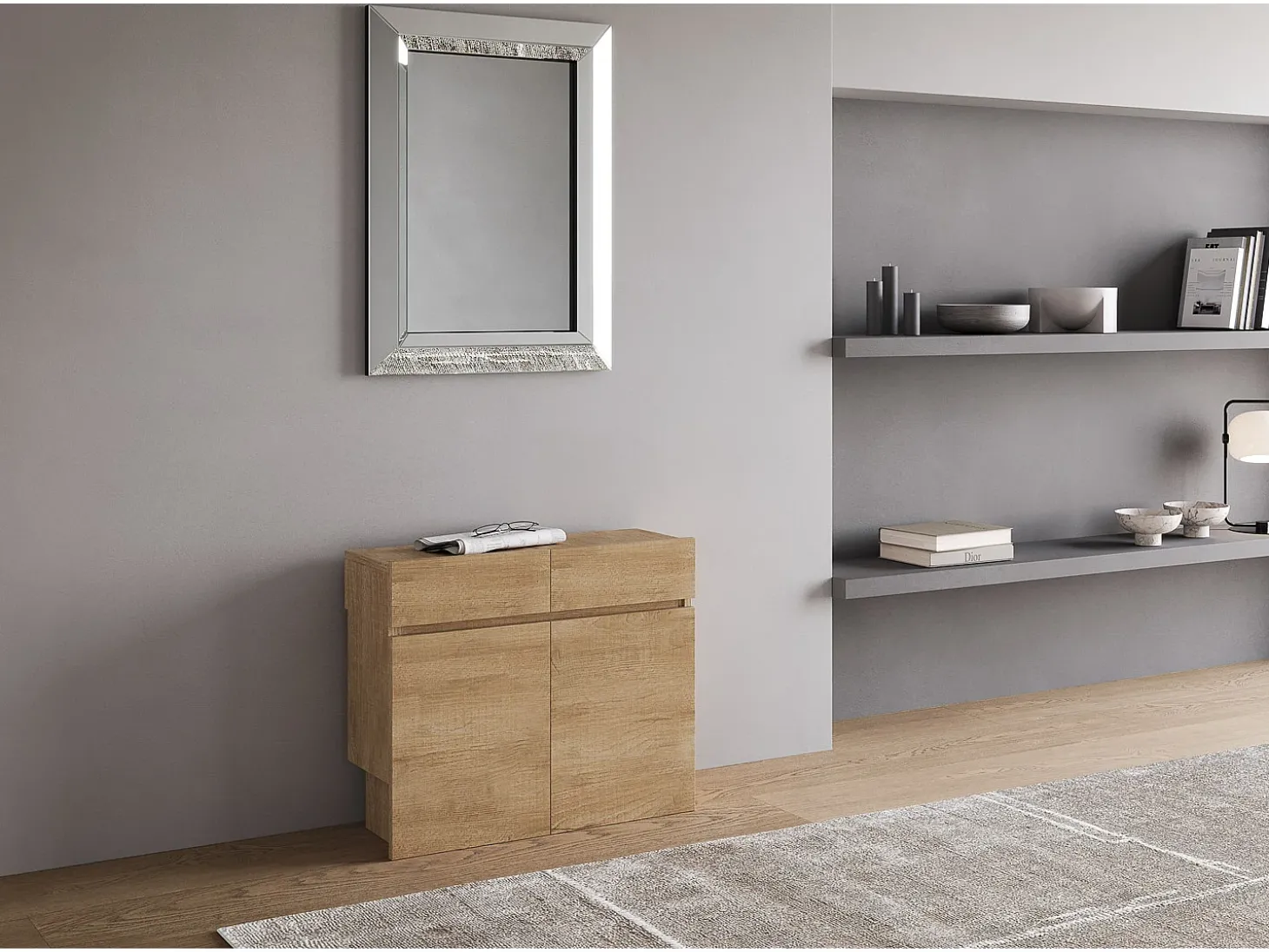 Bancos inferior e superiorextensíveis 26x72/300 cm Evolve Carvalho Natural extensões internas