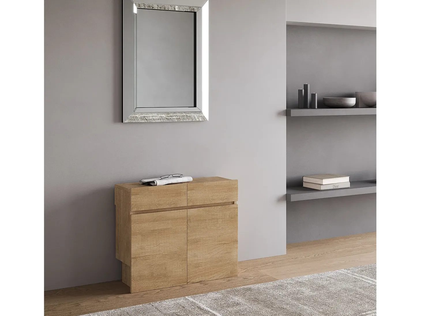 Bancos inferior e superiorextensíveis 26x72/300 cm Evolve Carvalho Natural extensões internas