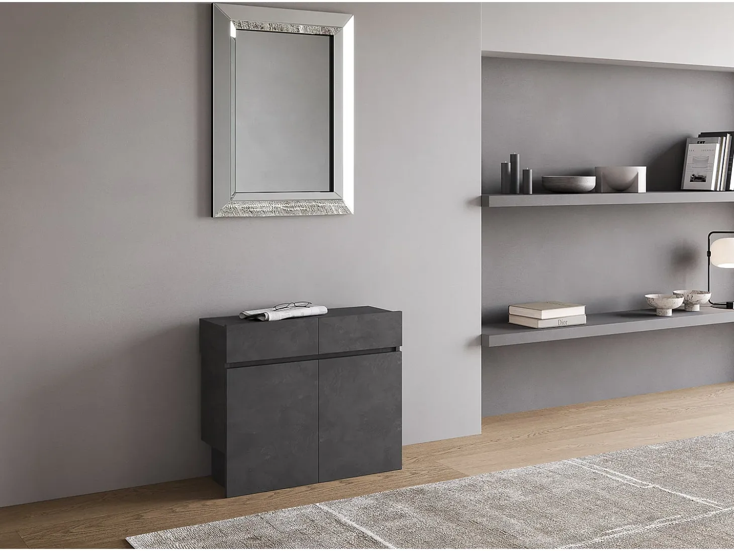 Bancos inferior e superiorextensíveis 26x72/300 cm Evolve Antracite Espatulado extensões internas