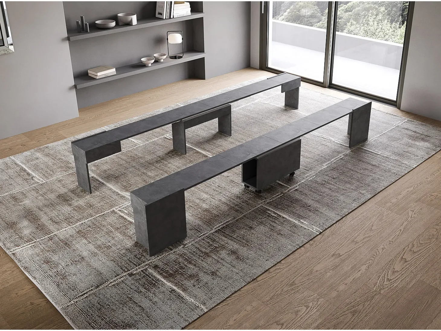 Bancos inferior e superiorextensíveis 26x72/300 cm Evolve Antracite Espatulado extensões internas