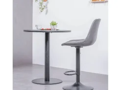 Banqueta ajustável com encosto estofado em couro sintético - Brandon - Cinza