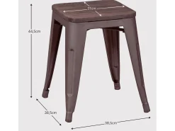 Banqueta baixa industrial em aço envelhecido e assento de madeira (45cm) - Bistro - Antiguidade