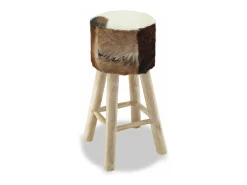 Banqueta de bar de design exclusivo cadeira com assento em couro genuíno e estrutura redonda em madeira de teca 1202052