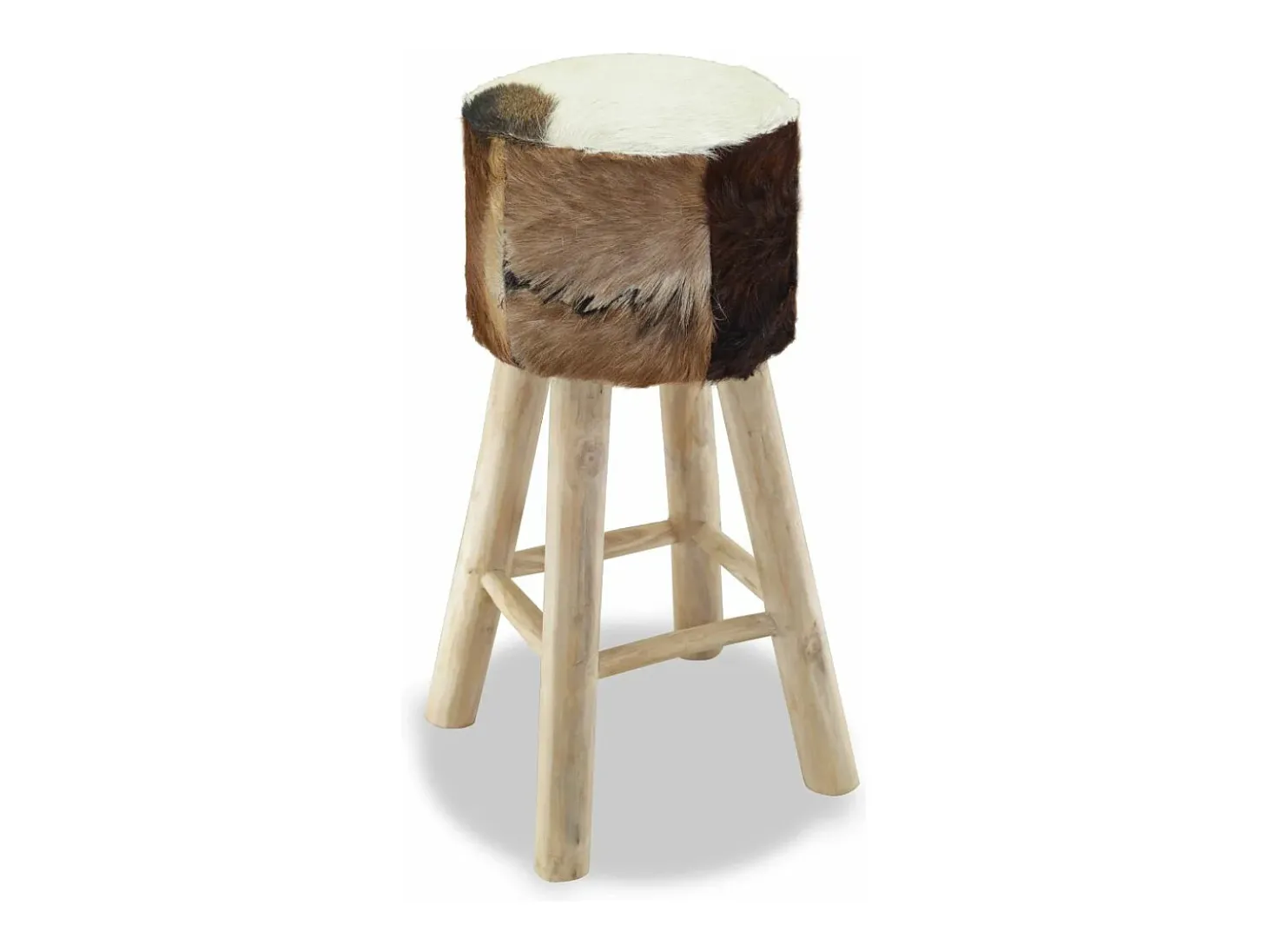 Banqueta de bar de design exclusivo cadeira com assento em couro genuíno e estrutura redonda em madeira de teca 1202052