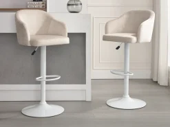 Banqueta de bar em tecido e metal - Altura ajustável - Creme e branco - CARSTEN