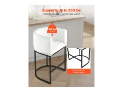 Banqueta de Bar SucceBuy, Lote de 3, Cadeira de Bar em Tecido, 63.5 cm Alto, Assento de Cozinha com Encosto, Estrutura em Metal E Apoio para os Pés