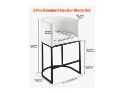 Banqueta de Bar SucceBuy, Lote de 3, Cadeira de Bar em Tecido, 63.5 cm Alto, Assento de Cozinha com Encosto, Estrutura em Metal E Apoio para os Pés