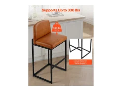 Banqueta de Bar SucceBuy, Lote de 4, Cadeira de Bar em Couro PU Confortável, 68 cm de Altura, Assento de Cozinha com Encosto E Pés em Metal, Marrom