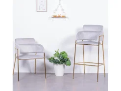 Banqueta de design estofada em veludo e pernas douradas - Cruiser - Cinza