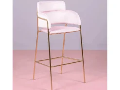 Banqueta de design estofada em veludo e pernas douradas - Cruiser - Rosa