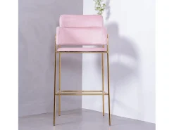 Banqueta de design estofada em veludo e pernas douradas - Cruiser - Rosa