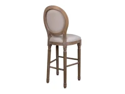 Banqueta de madeira com estofamento creme.