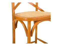 Banqueta de madeira e assento de rattan