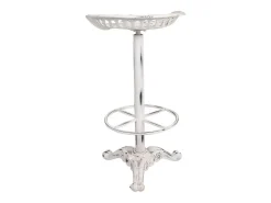 Banqueta de madeira e metal laqueado branco