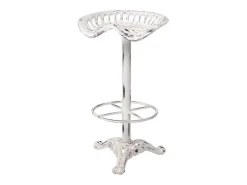 Banqueta de madeira e metal laqueado branco