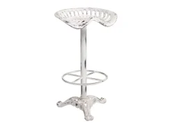 Banqueta de madeira e metal laqueado branco