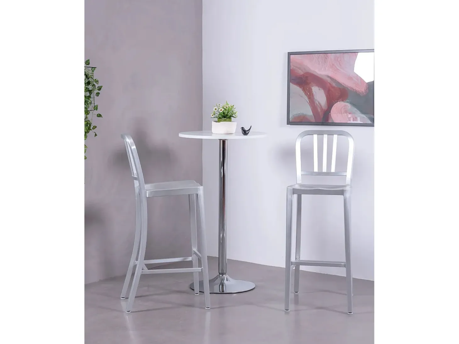 Banqueta de metal com encosto alto - Navi Army - Aluminio