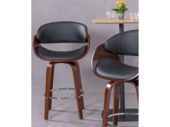 Banqueta escandinava em madeira de nogueira com almofada em couro sintético (66 cm) - Burrow - Preto
