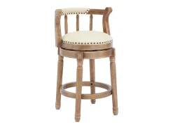 Banqueta giratória de bar - Assento em pele branca - Cor madeira 54,8x54,8x66cm