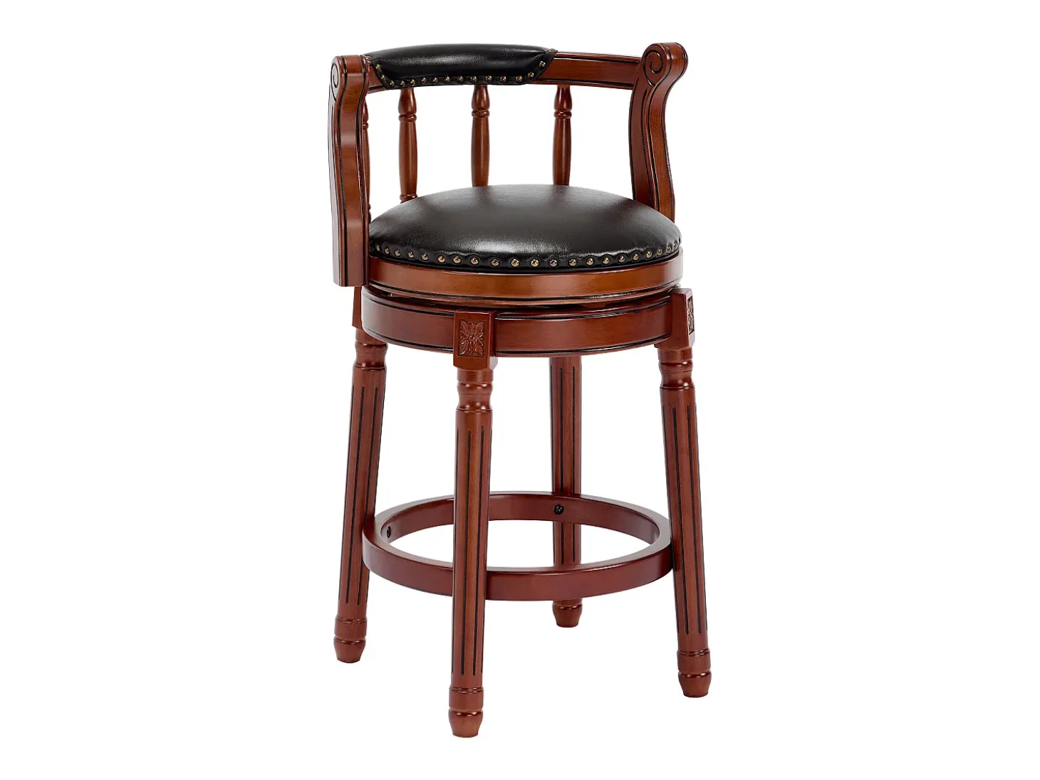 Banqueta giratória de bar - Assento em pele preta - Cor nogueira 54,8x54,8x66cm