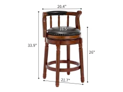 Banqueta giratória de bar - Assento em pele preta - Cor nogueira 54,8x54,8x66cm